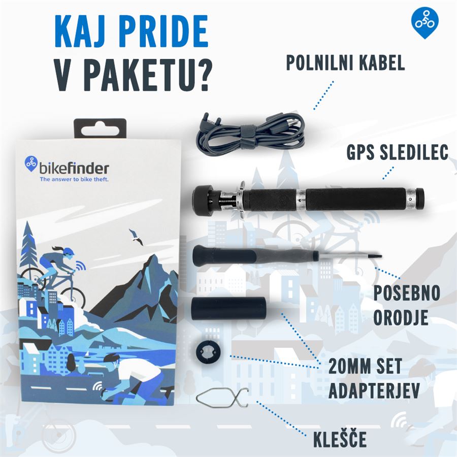 GPS sledilec BikeFinder Gen2 - proti kraji kolesa
